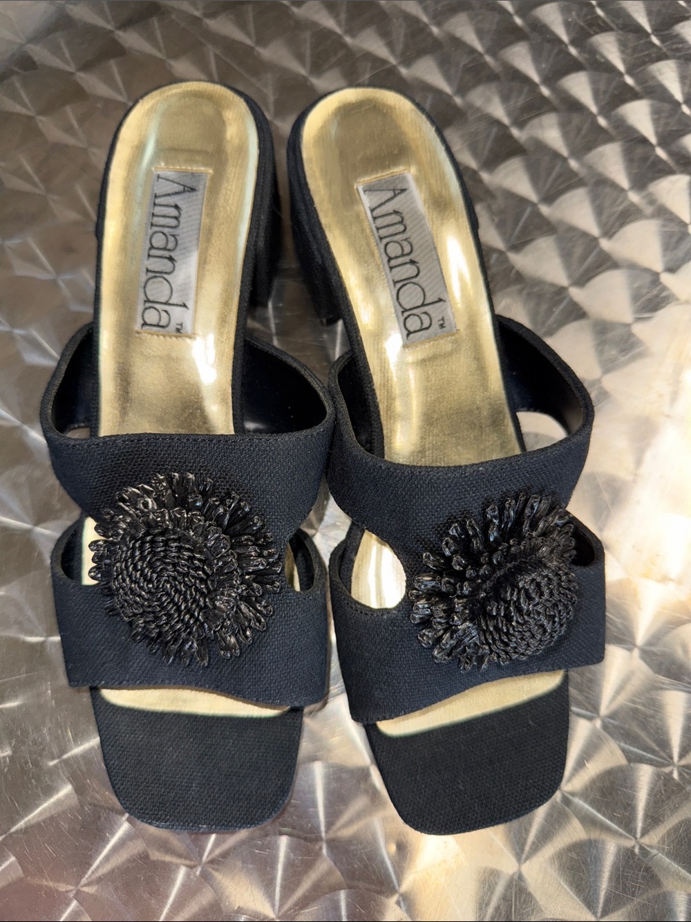 Black Floral Accent Dress Sandals size 10 M Basanova men made material 15681 02